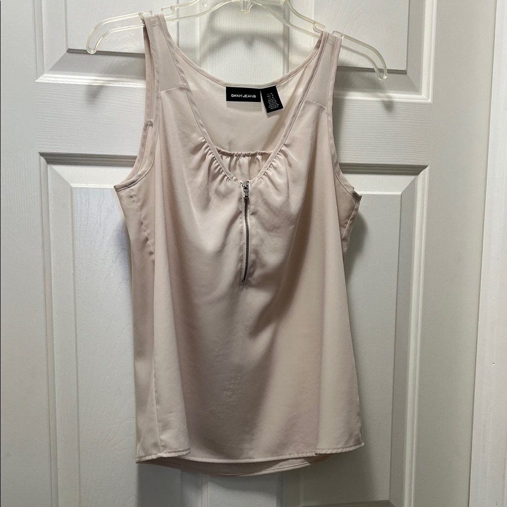 DKNY Women's Light Taupe Tank Top with Front Zipper